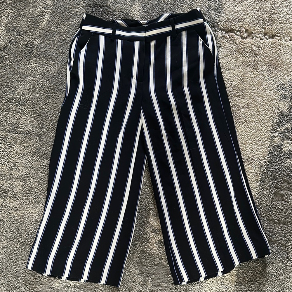 LOFT Black and White Striped Wide-Leg Capris